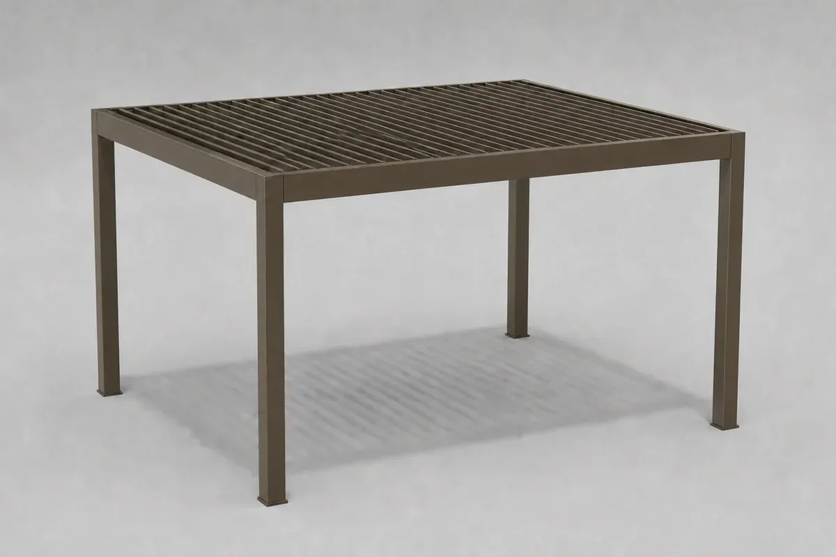 Pergola autoportante en bronze avec toit à persiennes dans une vue neutre du produit en 3D