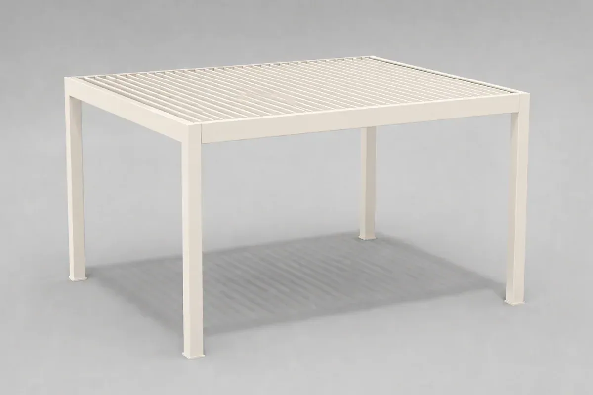 Pergola autoportante blanche avec toit à persiennes dans une vue neutre du produit en 3D